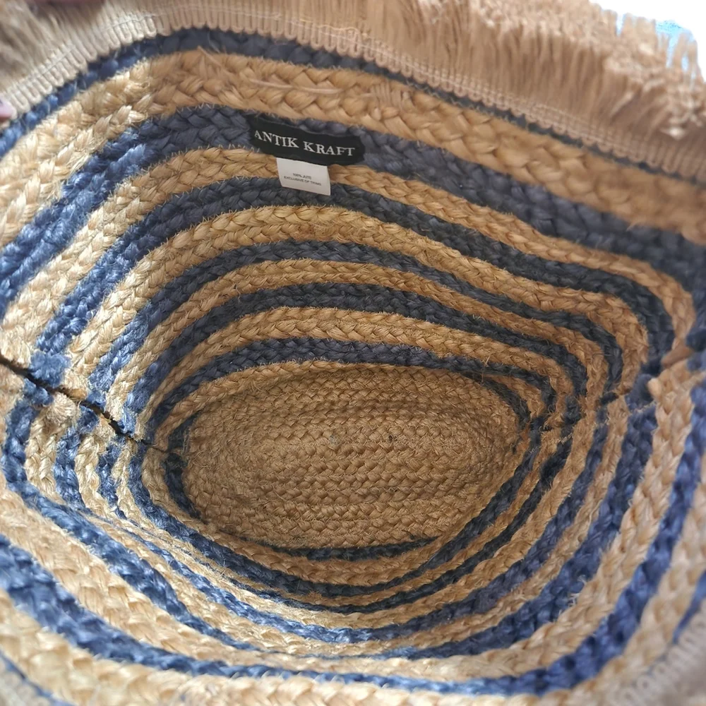 THE AMELIA JUTE BAG - BLUE STRIPE- BEACH BAG - Picture 3 of 8